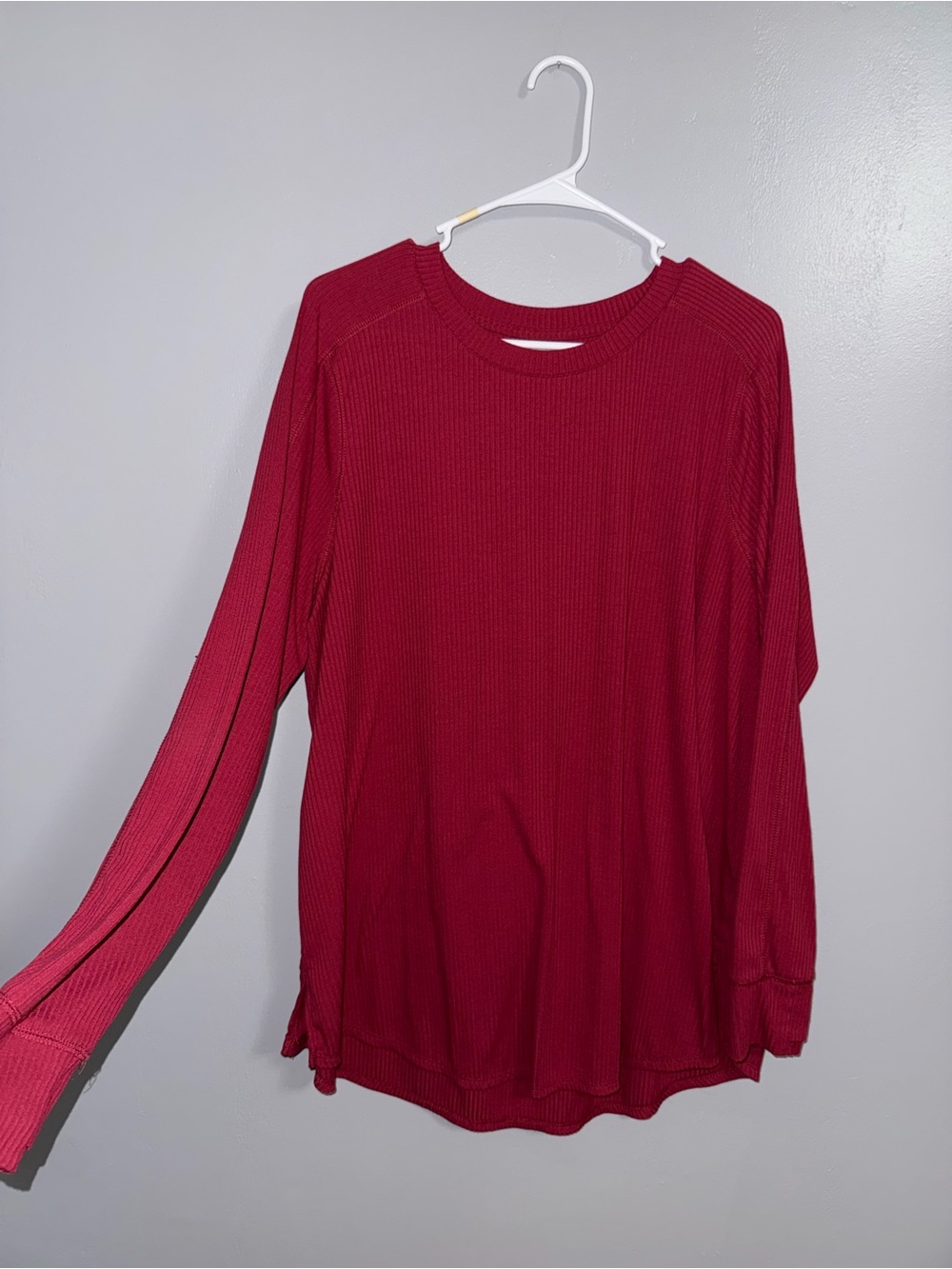 Maurices Ribbed Long-Sleeve Top in Berry Red